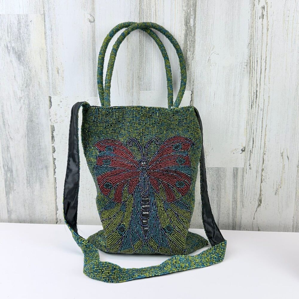 Rare Talisman by Kate Geddes Handcrafted beaded Butterfly Tote Bag